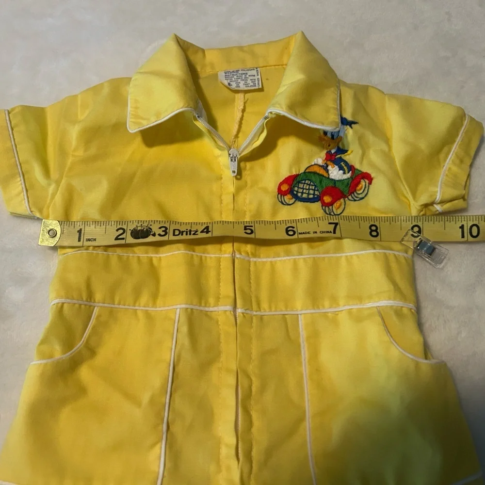 Yellow Kids Jumpsuit with Embroidered Donald Duck Design